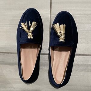 Navy Loafers with Gold Tassels